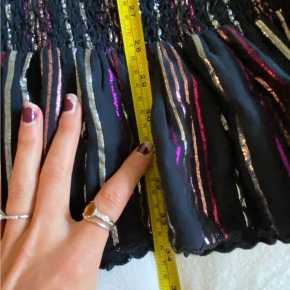 Farm Rio Women’s Lurex Stripes Mini Dress Black Size S Smocked One Sleeve Mini - Picture 11 of 11